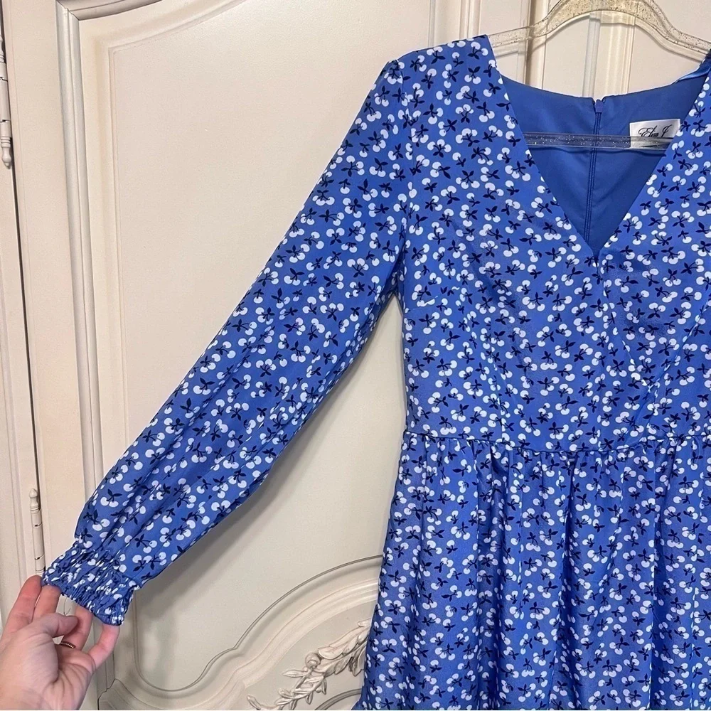 Eliza J Floral Long Sleeve Fit & Flare Cherries Dress, Size 4 - Picture 6 of 13